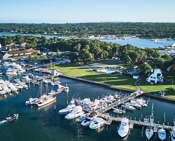 drone shot of Montauk Yacht Club